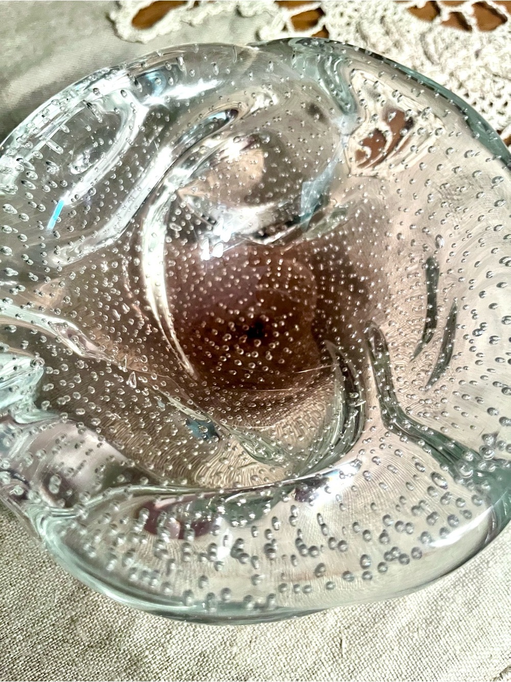 Murano Rose Tinted Controlled Bubble Dish Estate Sale Find